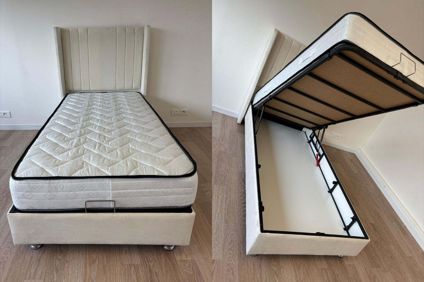 Lit Coffre Enfant ALMA Velours Blanc Cassé