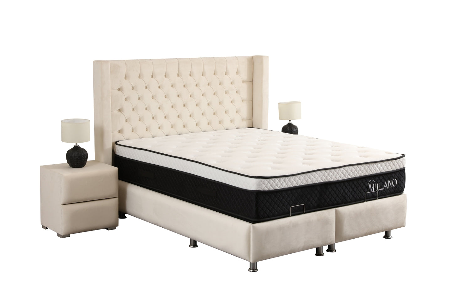 Lit Coffre BIANCA Velours Blanc Cassé