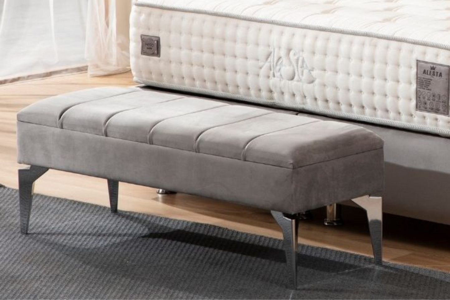 Banquette Coffre TOKYO Velours Gris