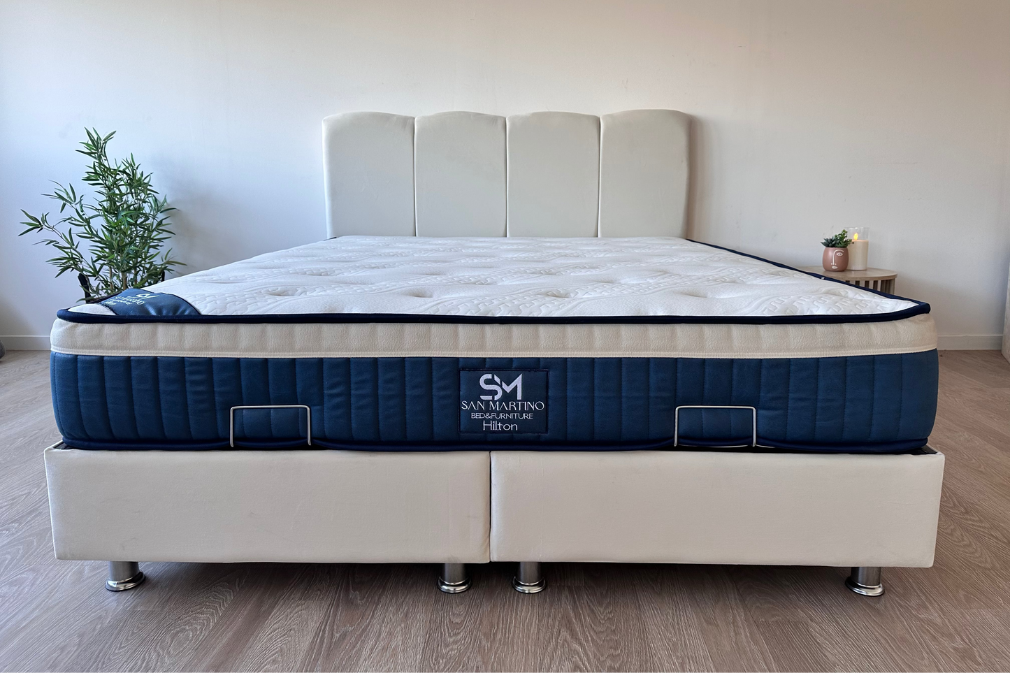 Lit Coffre CELIA Velours Blanc Cassé