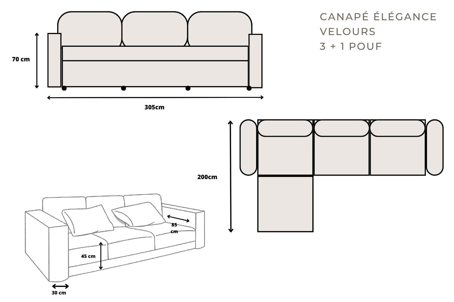 Canapé ELEGANCE Modulable Chenille  3+1 Pouf