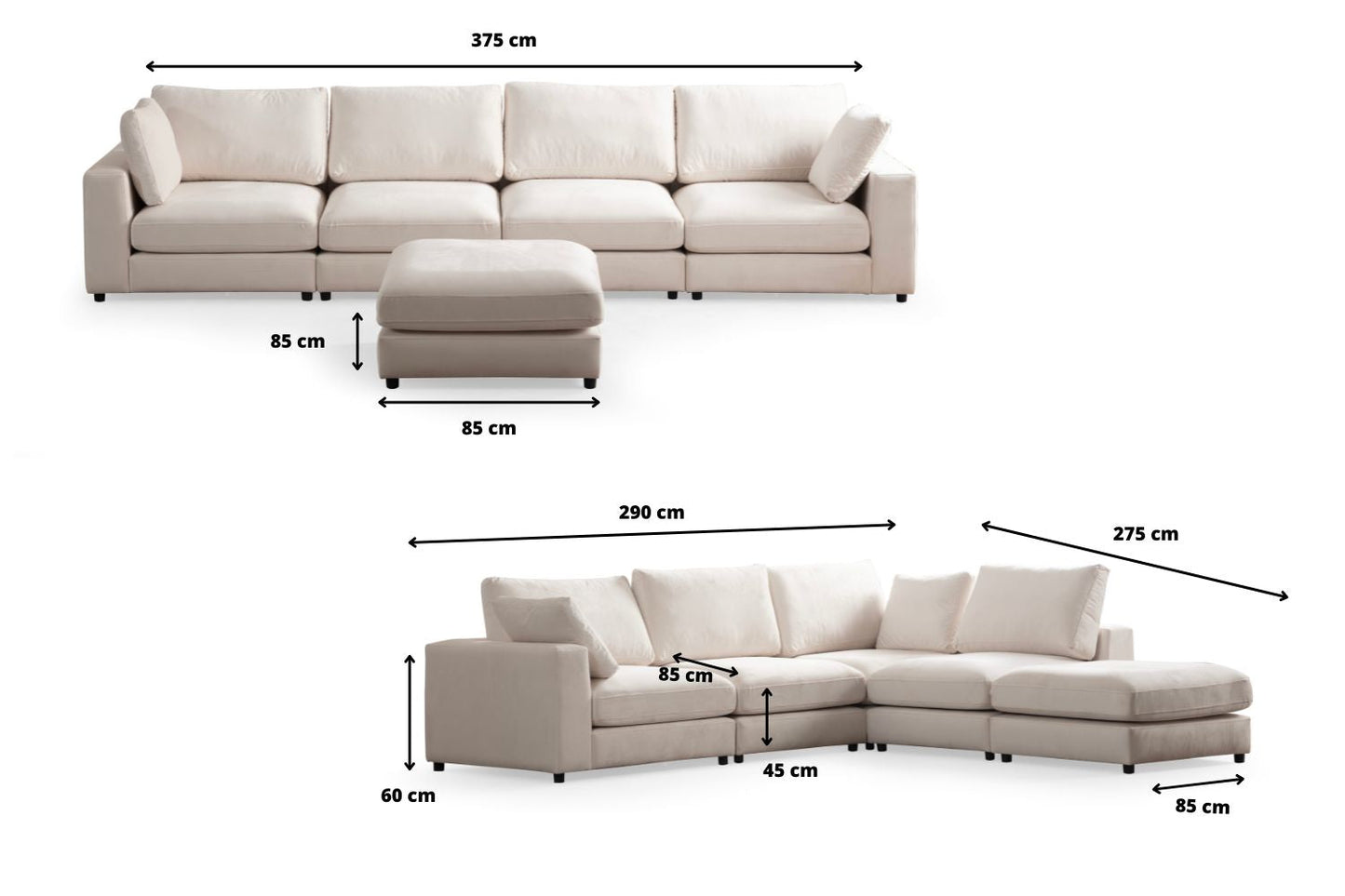 Canapé JULIA Modulable Chenille 4+1 Pouf