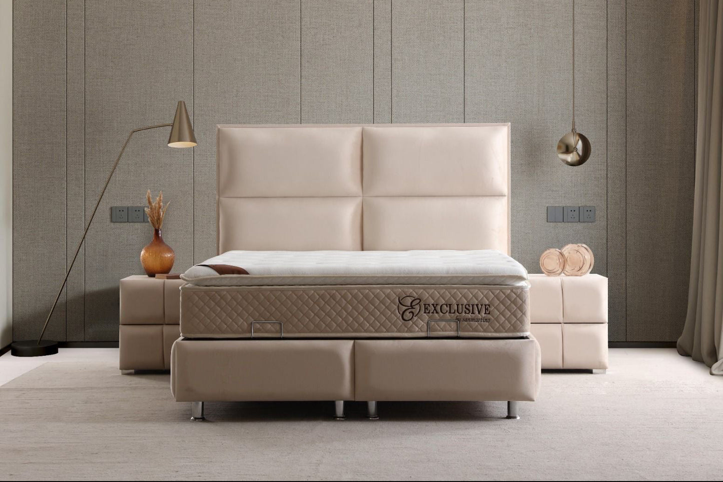 Lit Coffre SYDNEY Velours Beige